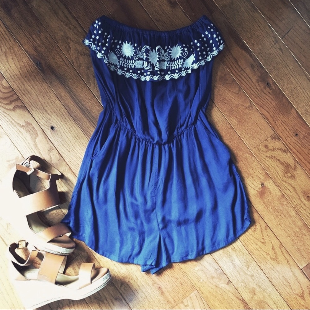 Anthropologie Boho Embroidered Strapless Romper XS